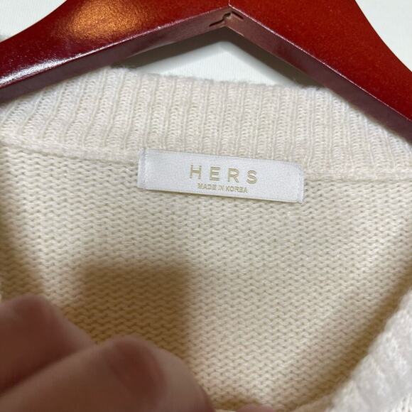 Hers Cropped Crewneck Long Sleeve Pullover Cropped Sweater White Womens S - Picture 6 of 7